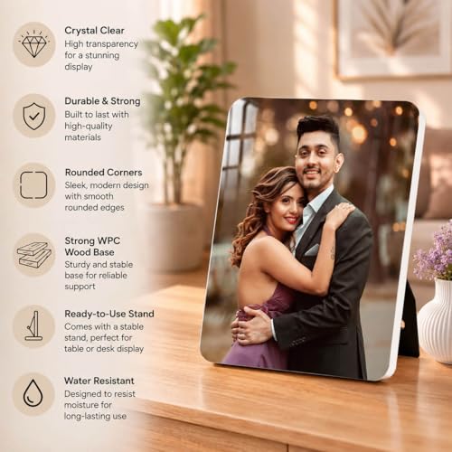 Image of Personalised Glossy Table Photo Frame | Photo Frame Customised Gift for Couple Wife Husband | Anniversary Birthday | HD Print | WPC | 6x8 Portrait