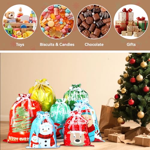 26PCS Christmas Drawstring Gift Bags, Christmas Wrapping Gift Bags Large Medium Small Xmas Bags for Present Xmas Candy Treat Presents Bags For Holiday Decorations - Image 6