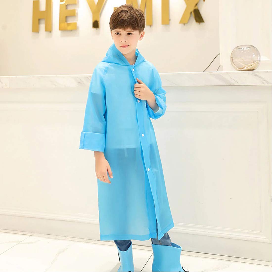 Krystle Kids Boy's PVC Full Sleeve With Hooded Plain Raincoat (Blue, 11-12 Years) - Image 2 thumbnail