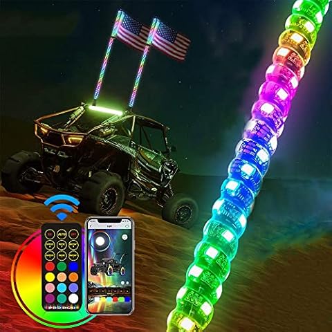 Difference U Auto RGB LED Whip Light with Remote Control And APP-Control, Spiral Antenna LED Light Whips Beach Flag Light for SUV ATV UTV RZR Trucks,5FT Cover