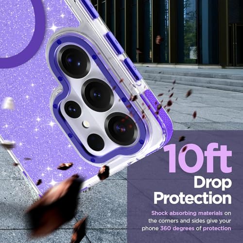 Image of Magnetic Case for Samsung Galaxy S26 Ultra [Compatible with Magsafe] [Bling Glitter Fluorescent Design] [1 Screen Protector] Slim Translucent Matte Case for Galaxy S26 Ultra 6.9 inch, Purple