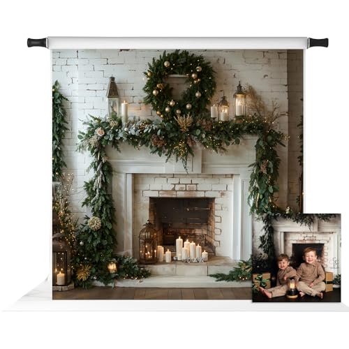 Toile de fond de Noël Kate cheminée verte de 2,4x2,4 m pour studio