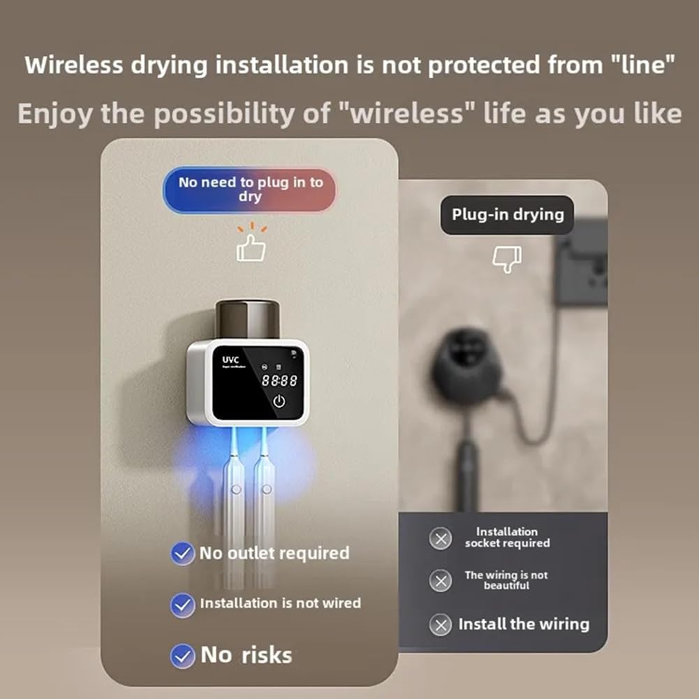 Pantalla LED inteligente UV esterilizador para cepillo de dientes secador recargable montado en la pared soporte para cepillos de dientes con accesorios de baño, práctico organizador para artículos