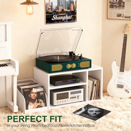 Image of Vinyl Record Player with Built-in Stereo Speakers, Vintage 3-Speed Turntable, Bass /Treble Control, Headphone Jack, RCA /AUX Outputs, Belt-Driven, Dark Green