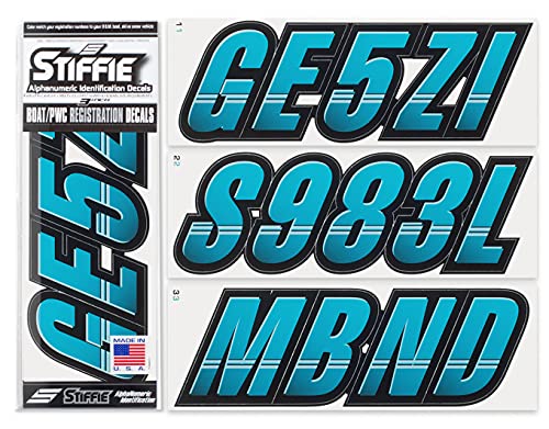 Image of STIFFIE Techtron Sky Blue /Black 3 inch Boat & PWC Registration Decals • Numbers Letters Stickers