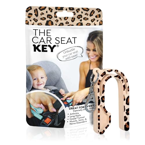 Image of The Car Seat Key - Original Car Seat Key Chain Buckle Release Tool - Easy Unbuckle Opener Aid for Nails, Parents, Grandparents & Older Children by NAMRA Made in USA (1 Pack, Leopard)