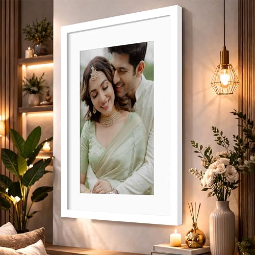 Image of Art Street Synthetic Document Large Size Wall Photo Frame, Set of 1 Big Frames For Wall Artwork, Certificates, Picture & Photographs Home Decor (18x24 Inch, Matted To: 12x18 Inch, White)