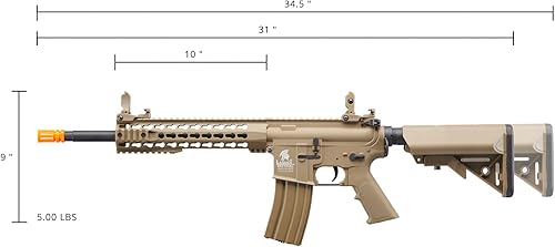 Vista 6 de Lancer Tactical Gen 2 KeyMod Airsoft AEG de 10" con grúa Stock Polímero bronceado con 300 rondas Mag