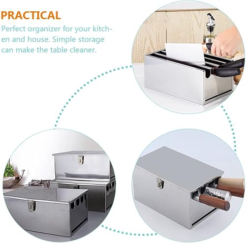 Miniatura 9 de Zerodeko Soporte de bloque de cuchillos de acero inoxidable sin cuchillos bloque de carnicero estante de almacenamiento de cuchillos con tapa