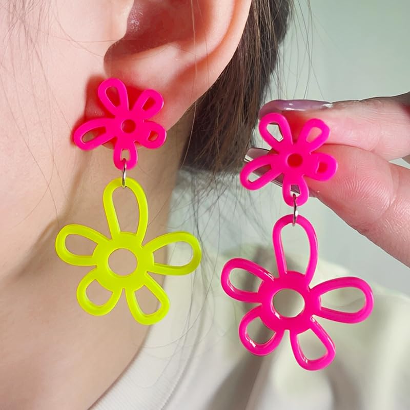 80s Neon Acrylic Lightning Heart Earrings Colorful Retro Earrings Glow Party Neon Accessories for Women2