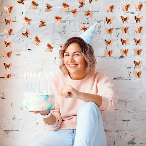 Image of BEISHIDA 5 Pieces Rose Gold 3D Butterfly Paper Garland Hanging Decorative Banner for Home Ceiling Decor Birthday Party Baby Shower Wedding Theme Showcase Decoration Supplies Total 393 Inch Length