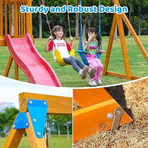 Suniboxi Swing-Sets with Monkey Bars for Backyard, Wooden Playground Set for Kids Ages 3-6, Outdoor Playset with Wave Slide, Play Deck, Rock Wall Ladder, Belt Swings & Canopy for Toddlers to Big Kids - Thumbnail 4