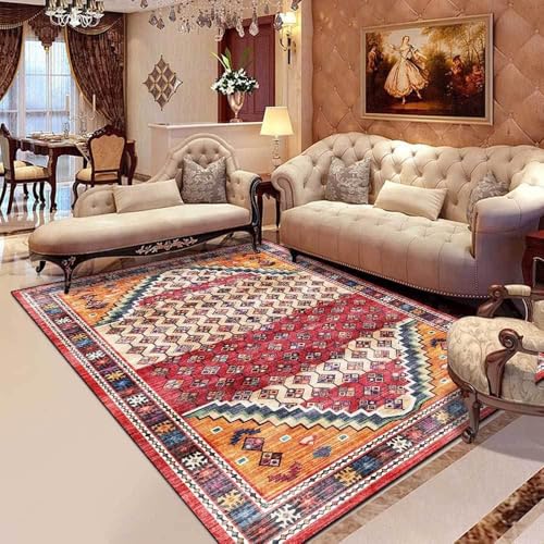 Tapis à poils courts lavable rouge 120x180 cm géométrique - 2