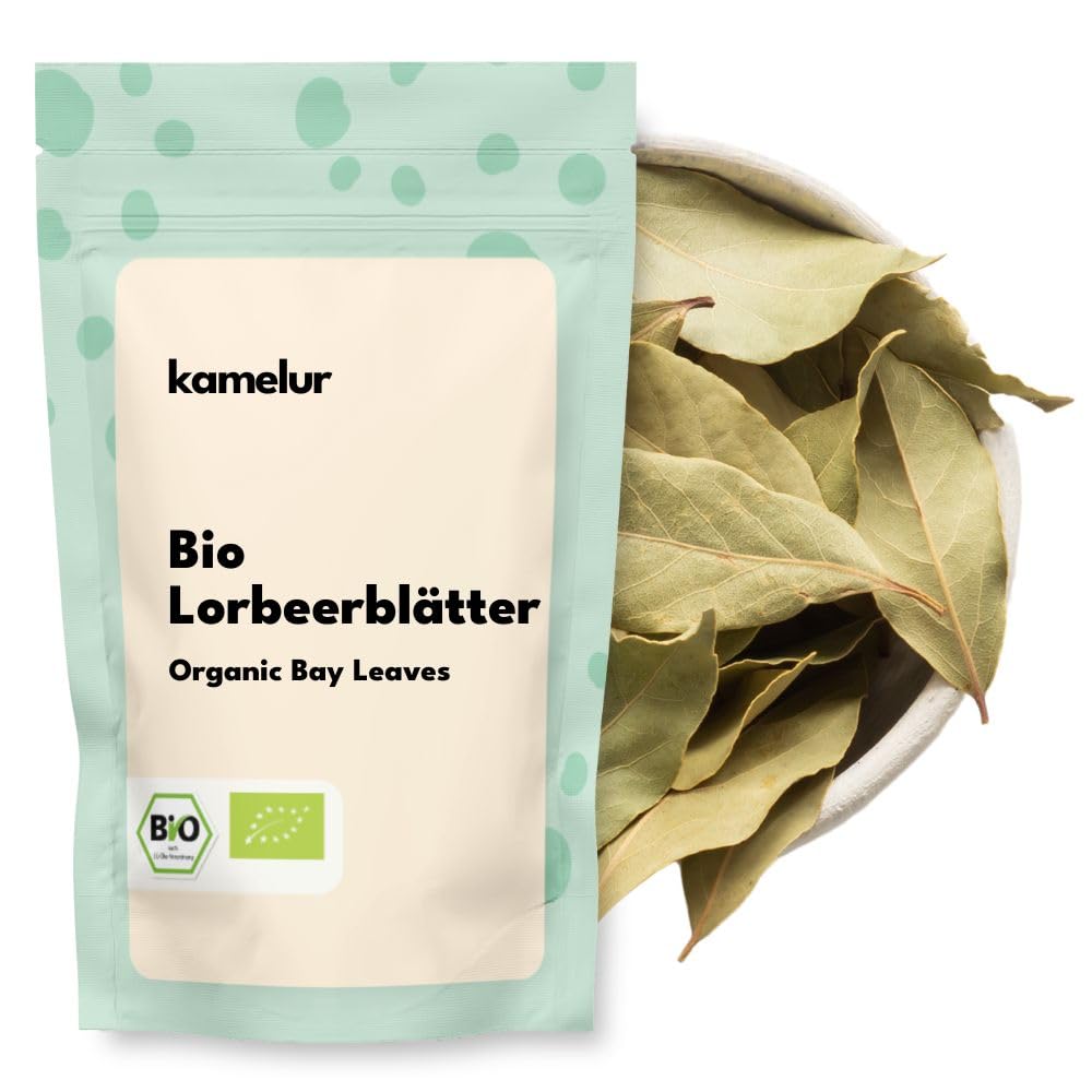 Kamelur 500g de Feuilles de laurier BIO - feuilles de laurier entières, cueillies à la main et intensément aromatiques, sans additifs - conditionnées dans un emballage biodégradable