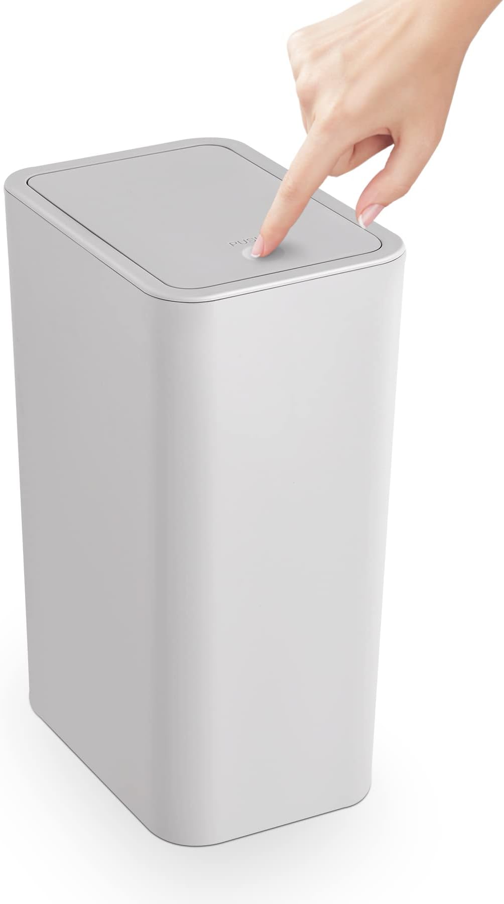 TrashAid Bathroom Trash Can with Lid, 2.6 Gallon / 10 Liter Small Garbage Can with Press Top Lid, Plastic Wastebasket with Pop-up Lids for Toilet, Office, Bedroom, Living Room, Grey