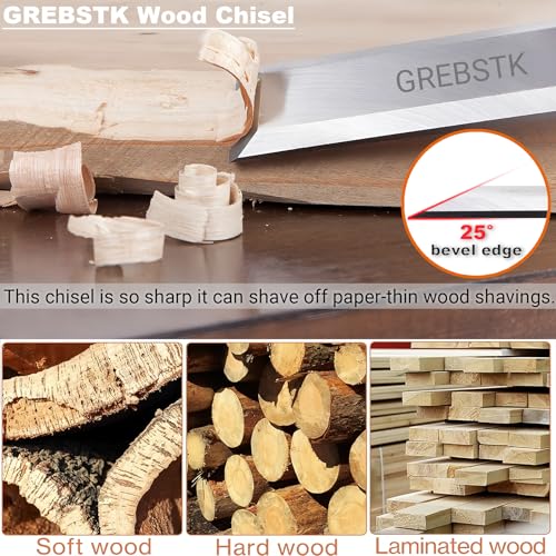 image for GREBSTK 4 Pcs Wood Chisel Set, CRV Steel Bevel Sharp Edge Bench Chisel