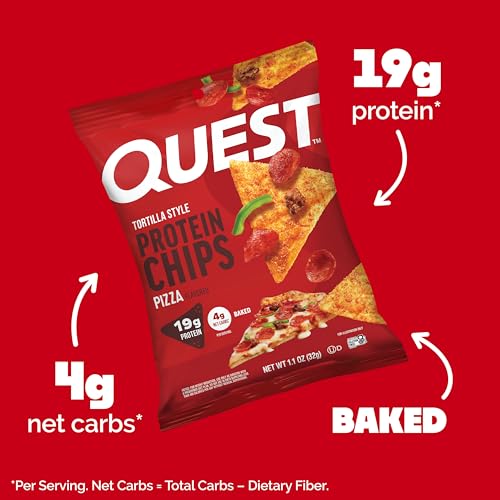 Image of Quest Nutrition Pizza Tortilla Style Protein Chips, 19g Protein, 4g Net Carbs, High Protein Snack, Low Carb, Gluten Free, 1.01 oz bags, 12 Count