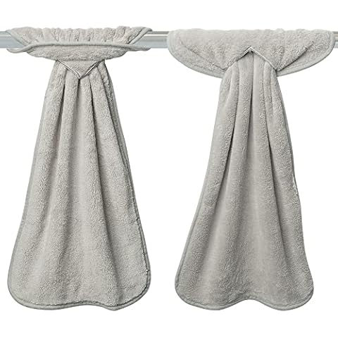 R HORSE 4Pcs Grey Hand Towels with Hanging Loops, Absorbent Coral Fleece Gray Kitchen Hanging Hand Towel Soft Thick Oven Towel Dish Cloth Dry Towel for Kitchen Bathroom Cover