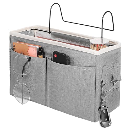 Toyvian Bolsa de Almacenamiento Colgante para Sofá Gris Organizador Multiusos de Algodón y Lino Estructura de Hierro Estuche Colgante para Dormitorio y Sala Adecuado para Optimizar
