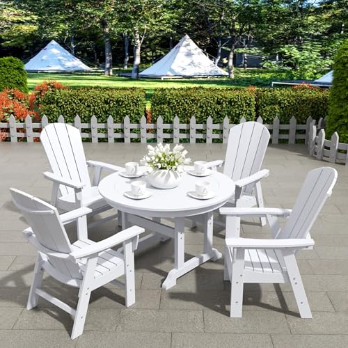 WestinTrends Malibu 5 Piece Adirondack Patio Dining Set, All Weather Poly Lumber Outdoor Table and Chairs Furniture Set, 47