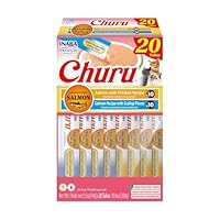 INABA Salmon Churu Cat Treats, Lickable, Squeezable Creamy Purée Cat Treat with Green Tea Extract & Taurine, 0.5 Ounces Each Tube, 20 Tubes, Scallop & Chicken Variety Box