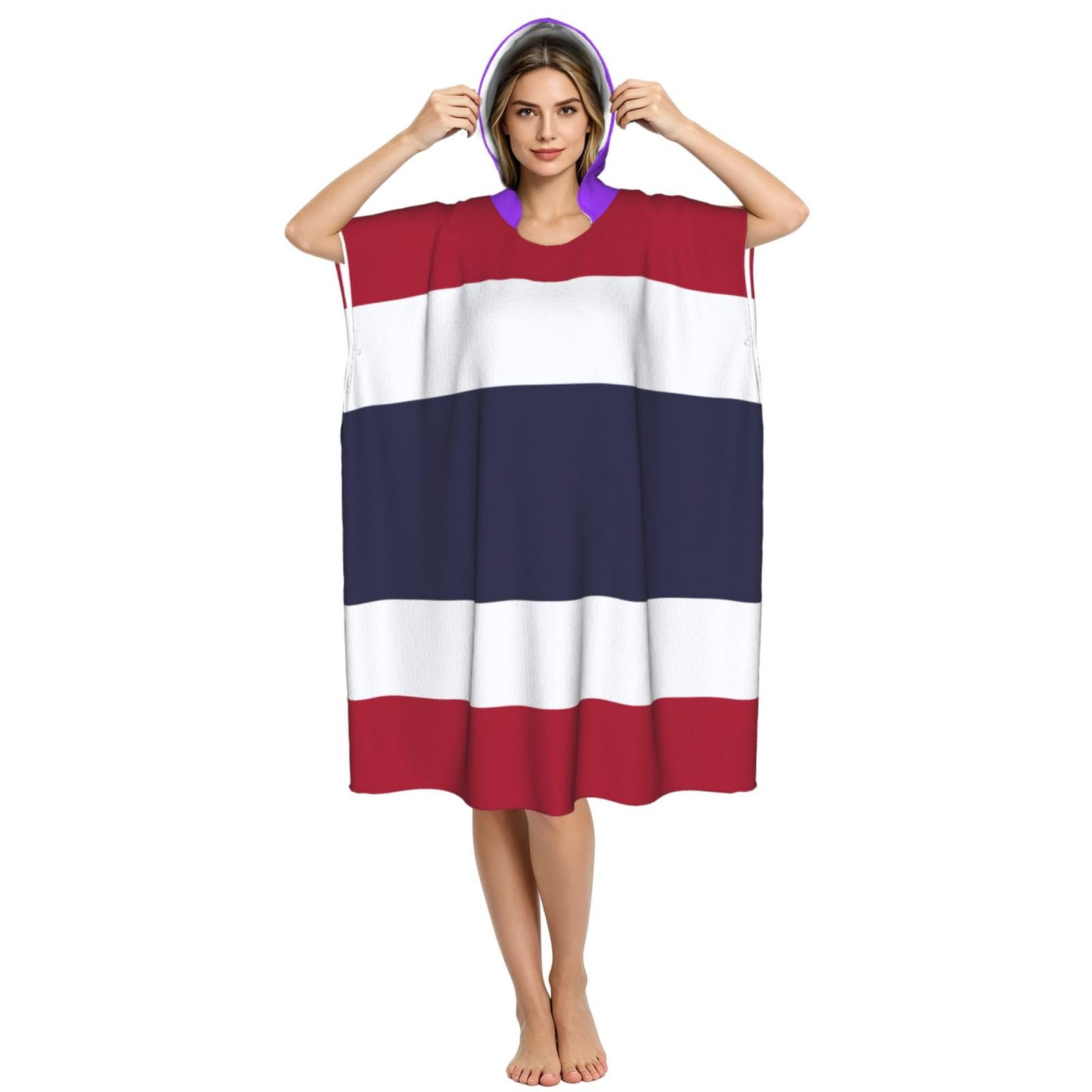 Yyoretp Thailand Flag Print Surf Poncho Changing Towel Swim Robe Hoodie Quick Dry Terry Cloth Swimming Cover Up
