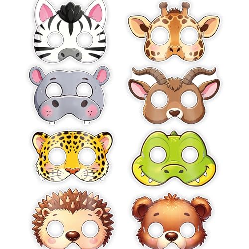 Eclatjoy 8Pcs Safari Animal Photo Booth Props, Animal Masks, Jungle Zoo Party Paper Masks, Funny Kids Birthday Costume Props for Celebration by Eclatjoy - Used condition - US$7.43