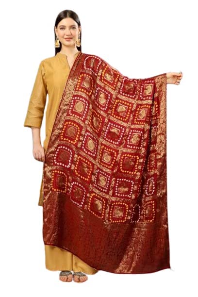 a r silk Women's Silk Gharchola Jaipuri Bhandej With Lotus Zari Work Maroon Fancy Dupatta(ARS0826)-picture-14