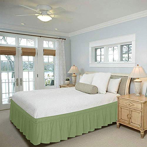 Sage Green Bed Skirt Wrap Around 600 Microfiber with Easy Fit with 17''' Inch Tailored Drop - Shrinkage and Fade Resistant with Microfiber 17'' Bed Skirt Queen Size [60'' x 80'']-image-22