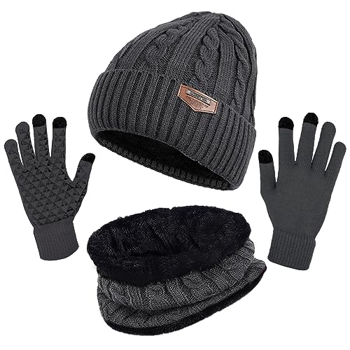 Image of Loritta Winter Hats for Men, 3 PCS Fleece Beanie Scarf Gloves Set