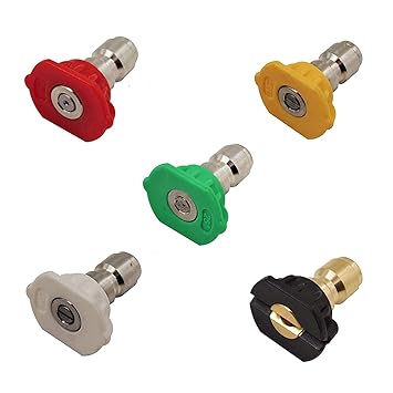 STARQ Combo 5PCS Multiple Degree Washer Spray Nozzle Tips with 1/4 Quick Connector Easy to Use, Stainless Steel Brass