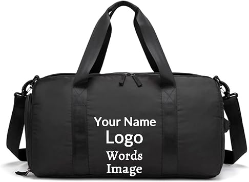 Personalized Duffel Bag with Name Logo Image Custom Travel Sports Gym Yoga Beach Bag with Dry Wet Pocket Shoes Compartment for Men Women black