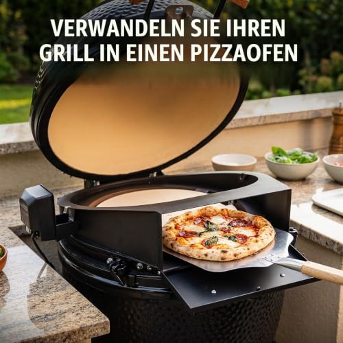 Foto von Onlyfire 6065 PizzaRing Kit mit Drehspieß, Pizzaeinsatz und Rotisserie Grillspieß für Kamado Joe Classic/Pit Boss 22 Keramik-Grills, inkl. Drehmotor, Spuckstange und Pizzastein