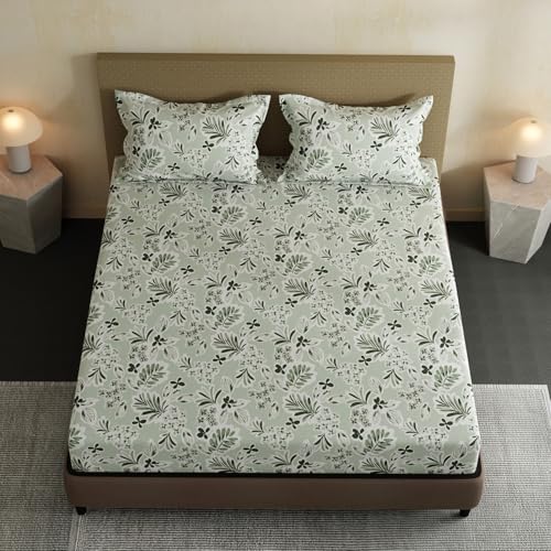 Image of Layers 100% Cotton Bedsheet for Double Size Bed | Lumina Floret Collection | 144 TC Soft & Breathable | Floral Print with 2 Pillow Covers | Wrinkle Free & Colorfast | 3 Piece Bedding Set - Grey