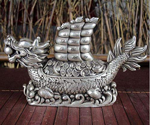 Fashion158 Collection of Silver Sculpture Dragon Sailing Boat Collection of Antique Bronze Ornaments