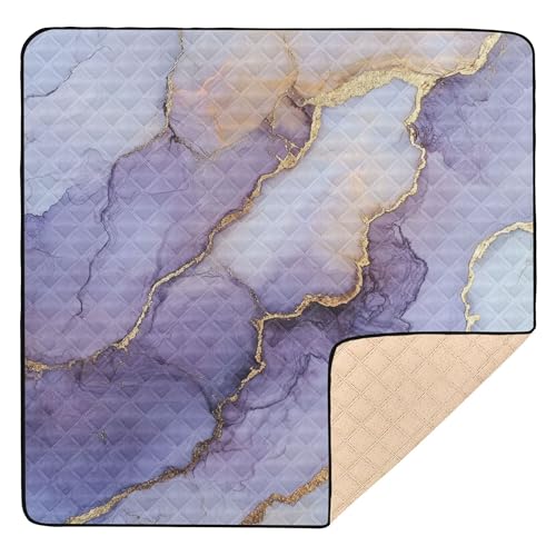 Alfombra de juego grande y elegante de mármol blanco y morado, para interiores y exteriores, resistente al agua, para actividades de entretenimiento para bebés, niños pequeños, 50 x 50 pulgadas