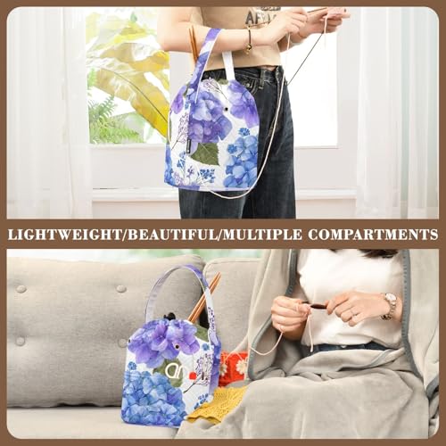 Image of Tatenale Crochet Bag Yarn Bag Knitting Project Bag with Pockets and Handle Portable Yarn Storage Organizer Tangle Free 8.3x11 InchPurple Hydrangea Herb05