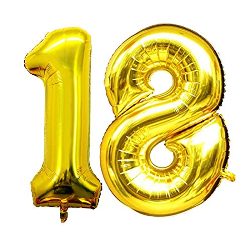 Image of Atpata Funky 18 Number Golden Foil Balloon 16 inch Size Birthday Decoration Items | Happy Birthday Decoration Kit | 18th Year Birthday Party Anniversary Wedding Decorations