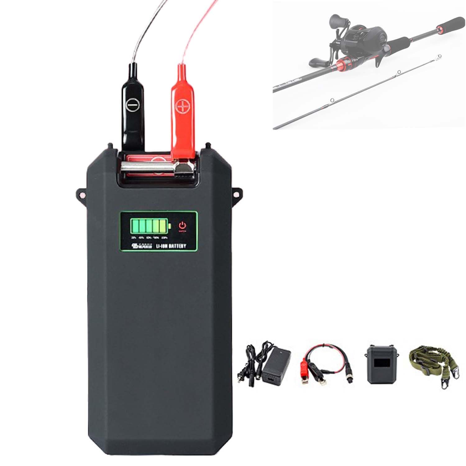 Batería de Litio para cabrestante eléctrico de 14,8V 7500mAh, 10000mAh, 15000mAh para Carrete de Pesca con indicador de Carga y Cargador, batería para caña de Pescar