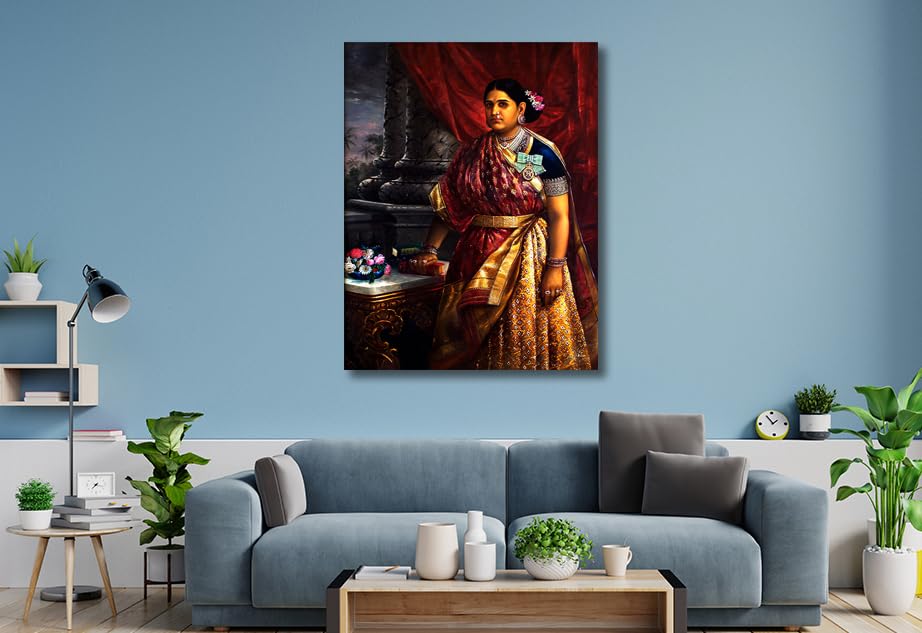 Image of Sikhash Raja Ravi Varma Canvas Painting, Classic Art, Indian Art, Wall Art for Living Room, Unframed, Multicolor, 23x17 inches (58x43 cm, Maharani Lakshmi Bayi)
