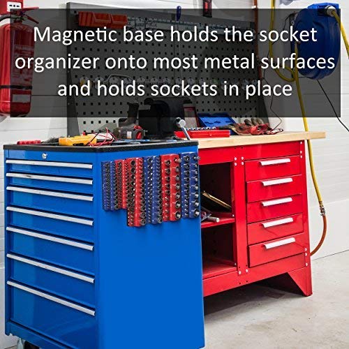 image for Olsa Tools Magnetic Socket Holder | 1/4-inch Drive | Metric | Blue | H