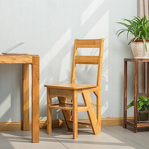 Taburete de escalera plegable en madera con 4 escalones estables de doble uso doméstico 2