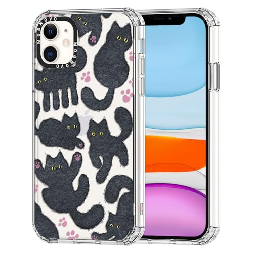 MOSNOVO Funda para iPhone 11 - Carcasa de TPU+PC Transparente, Delgada, [protección contra caídas de 6,6 pies/antidesprendimiento] - Gato Negro Peludo