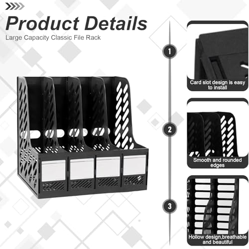 Elezeal Kunststoff A4 Zeitschriftensammler, 4 Abschnitte Stabiler Datei Organizer Desktop, A4 Vertikaler Organizer Rack Ordner Rack Datenteiler Dokument Bücherregal Aktensortierer Büro Schule Zuhause