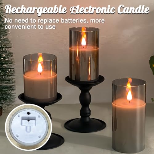 NICE POINT LED Flameless Candle,Rechargeable Flashing Pillar Real Wax Candle with Remote Control and Timer - Image 4