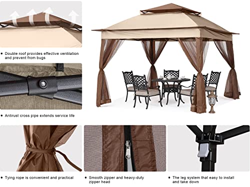 Image of MASTERCANOPY 11x11 ft Pop Up Gazebo with Netting Screen Walls, Champagne