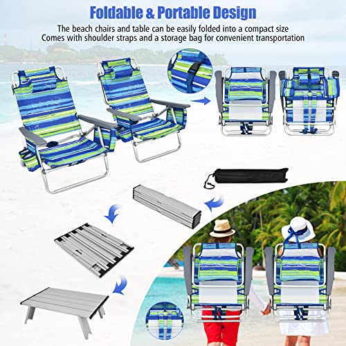 Tangkula Backpack Beach Chair With Table, 5-Position Lay Flat Beach Chairs With Cooler Bag, 2 Cup Holders, Towel Bar, Lightweight Low Folding Beach Chair With Backpack Straps #TOP6