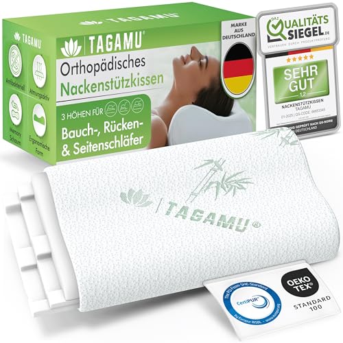 TAGAMU® Orthopädisches Nackenstützkissen – Seitenschläferkissen – Memory Foam Kissen – Ergonomisches Kopfkissen – Nackenkissen gegen Nackenschmerzen - Antischnarchkissen - Höhenverstellbar TAGAMU® Orthopädisches Nackenstützkissen – Seitenschläferkissen – Memory Foam Kissen – Ergonomisches Kopfkissen – Nackenkissen gegen Nackenschmerzen - Antischnarchkissen - Höhenverstellbar