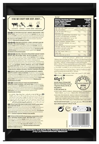 Jack Links Beef Jerky Sweet & Hot – 12er Pack (12 x 60g) – Trockenfleisch Eiweiß Snacks - High Protein Snack für Gym, Fitness, Outdoor - American Food für Menschen - Dörrfleisch Chips aus Rind Fleisch