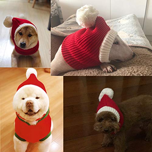 NACOCO Christmas Dog Hat Crocheted Snood Funny Pet Cap with Pompon Red Green Warm Winter Dog Hat Knit Snood Headwear for… - Image 6